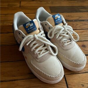 Nike Air Force 1 Cream and Blue Men's Shoes